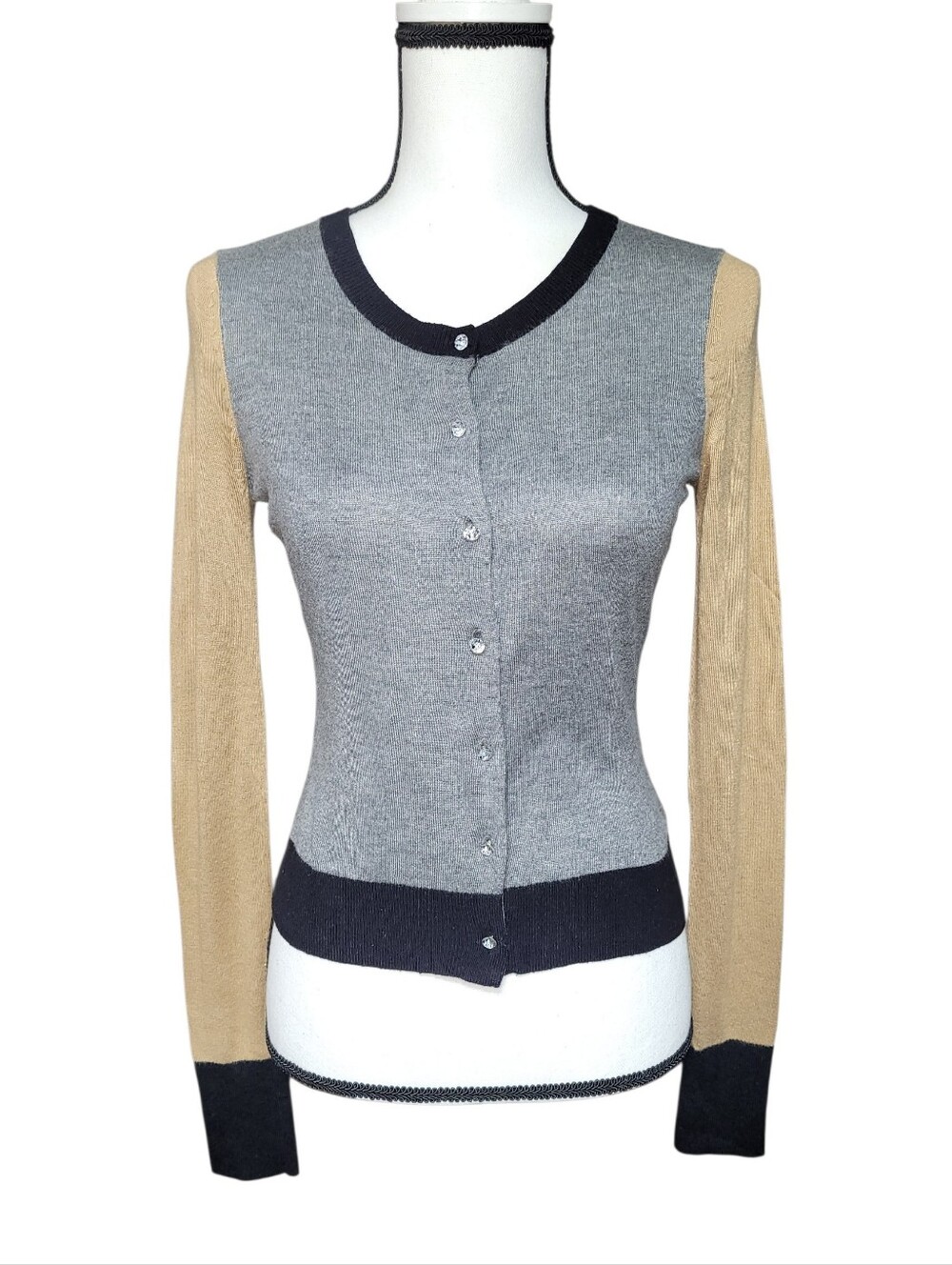 Express Diamond Rhinestone Button Colorblock Cardigan Sweater
